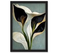 Artery8 White Calla Lily Flower Pistil Bouquet Elegant Artwork Framed Wall Art Print A4 in Black Artery8 Black