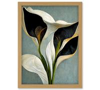 Artery8 White Calla Lily Flower Pistil Bouquet Elegant Artwork Framed Wall Art Print A4 in Light Oak Artery8 Light Oak