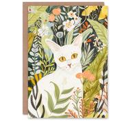 White Cat Lover Pet in Summer Flower Garden Birthday Art Card Artery8 Multi One Size