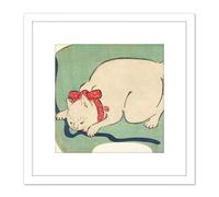 Artery8 White Cat Playing String 1863 Utagawa Hiroshige 8X8 Inch Square Wooden Framed Wall Art Print Picture with Mount Artery8 White
