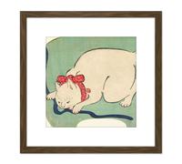 Artery8 White Cat Playing String 1863 Utagawa Hiroshige 8X8 Inch Square Wooden Framed Wall Art Print Picture with Mount in Brown Artery8 Brown