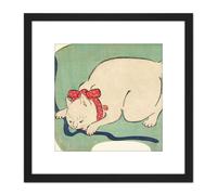 Artery8 White Cat Playing String 1863 Utagawa Hiroshige 8X8 Inch Square Wooden Framed Wall Art Print Picture with Mount in Black Artery8 Black