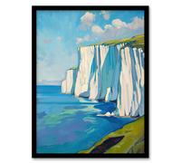 Artery8 Framed Wall Art White Cliffs Of Dover Coastal Landscape Painting Print - 12X16 Inch