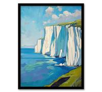 Artery8 White Cliffs of Dover Coastal Landscape Painting Living Room Artwork Framed Wall Art Print 18X24 Inch