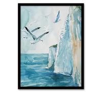 Artery8 White Cliffs of Dover England Seagulls Coastal Framed Wall Art in Blue | Size: W12" x H16" Artery8 Blue W12" x H16"