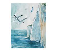 Artery8 White Cliffs of Dover England Seagulls Coastal Wall Art Print in Blue | Size: W18" x H24" Artery8 Blue W18" x H24"