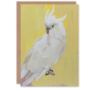 Artery8 Greeting Card White Cockatoo Parrot Bird on Yellow Oil Painting Blank For Him Or Her Art Birthday Card