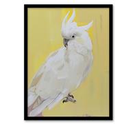 Artery8 White Cockatoo Parrot Bird on Yellow Oil Painting Living Room Artwork Framed Wall Art Print A4