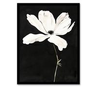 Artery8 White Flower Bloom Black Background Watercolour Living Room Artwork Framed Wall Art Print A4