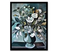Artery8 White Flower Bouquet Vase Still Life Painting Framed Art Print in Blue | Size: A4 Artery8 Blue A4