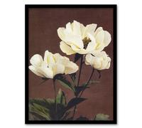 Artery8 White Herbaceous Peony Flowers Japanese Framed Wall Art Print Kazumasa in Red | Size: A4 Artery8 Red A4