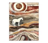 White Horse Abstract Camargue France Landscape Wall Art Print Artery8 Brown W24 inch x H32 inch