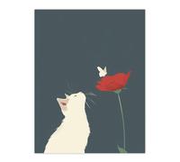 Artery8 White Kitten with Rose Butterfly Artwork Cute Living Room Unframed Wall Art Print Poster Home Decor Premium