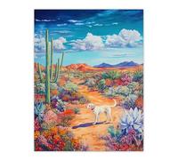 Artery8 White Labrador in Blooming Cacti Oasis Dog Lover Living Room Large Wall Art Poster Print Thick Paper 18X24 Inch