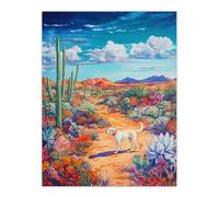 Artery8 White Labrador in Blooming Cacti Oasis Dog Lover Wall Art Print | Size: W18" x H24" Artery8 Multicolor W18" x H24"