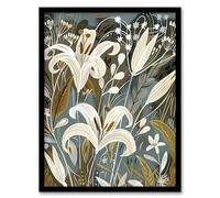 Artery8 White Lilies Flower Blooms Floral Artwork Living Room Artwork Framed Wall Art Print 18X24 Inch