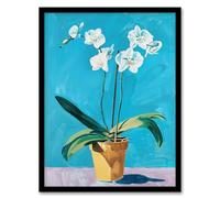 Artery8 White Orchid Flower Pot Painting Living Room Artwork Framed Wall Art Print 18X24 Inch