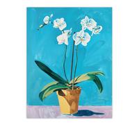 Artery8 White Orchid Flower Pot Painting Wall Art Print in Blue | Size: W24" x H32" Artery8 Blue W24" x H32"