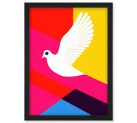 Artery8 White Peace Dove Vibrant Colourful Geometric Multi Colour Graphic Design Wall Art Print - A4 Size