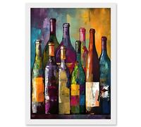 Artery8 White Rose and Red Glass Wine Bottles on Shelf Artwork Framed A3 Wall Art Print