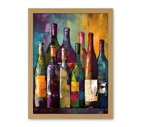 Artery8 White Rose and Red Glass Wine Bottles on Shelf Artwork Framed Wall Art Print 18X24 Inch