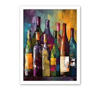 Artery8 White Rose and Red Glass Wine Bottles on Shelf Artwork Framed Wall Art Print 18X24 Inch