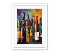 Artery8 White Rose and Red Glass Wine Bottles on Shelf Artwork Framed Wall Art Print 18X24 Inch