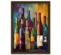Artery8 White Rose and Red Glass Wine Bottles on Shelf Artwork Framed Wall Art Print A4