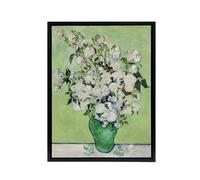 Artery8 White Roses In Green Vase Van Gogh Black Framed Canvas Wall Art | Size: W24" x H32" Artery8 Green W24" x H32"