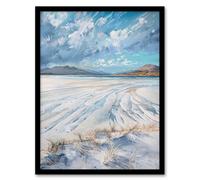 White Sands Luskentyre Beach Isle Harris Painting Framed Art Print Artery8 Blue A4