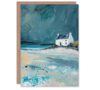 Artery8 White Scottish Cottage Coastal Hills Oil Painting Greeting Birthday Card Him Her All Blank