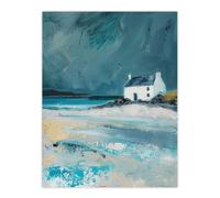 Artery8 White Scottish Cottage Coastal Hills Oil Painting Living Room Unframed Wall Art Print Poster Home Decor Premium