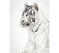 Artery8 White Tiger Line Drawing Polygon Stripes Pattern Large Wall Art Poster Print Thick Paper 18X24 Inch