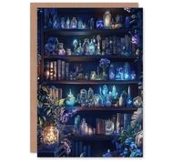 Artery8 Greeting Card White Witch Cupboard Books Crystals Potions Blank For Him Or Her Art Birthday Card