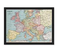 Whitney-Graham 1930 Europe Political Map Artwork Framed Wall Art Print A4 Artery8 Black One Size
