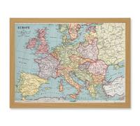 Whitney-Graham 1930 Europe Political Map Artwork Framed Wall Art Print A4 Artery8 Light Oak One Size