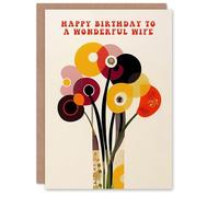 Artery8 Wife Happy Birthday Card Cheerful Spring Flower Blooms Flowers Bright Fun Abstract For Her Greeting Card