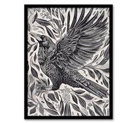 Artery8 Wild Black Raven in Flight Painting Magic Gothic Living Room Artwork Framed Wall Art Print 18X24 Inch