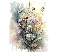 Artery8 Wild Flower Daisies in Bloom Modern Boho Watercolour Painting Extra Large XL Wall Art Poster Print