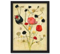 Artery8 Wild Flower Pastel & Ink Illustration Abstract Artwork Framed Wall Art Print A4 in Black Artery8 Black