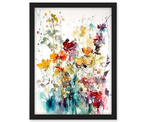 Artery8 Wild Flowers Abstract Watercolour Orange Red Purple Bright Floral Spring Field Artwork Framed A3 Wall Art Print