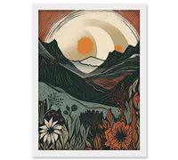 Artery8 Wild Flowers in Scottish Hills Sunrise Landscape Artwork Framed A3 Wall Art Print
