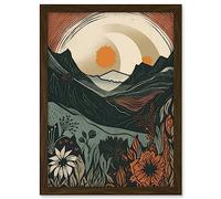 Artery8 Wild Flowers in Scottish Hills Sunrise Landscape Artwork Framed A3 Wall Art Print