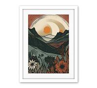 Artery8 Wild Flowers in Scottish Hills Sunrise Landscape Artwork Framed Wall Art Print 18X24 Inch