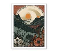 Artery8 Wild Flowers in Scottish Hills Sunrise Landscape Artwork Framed Wall Art Print 18X24 Inch