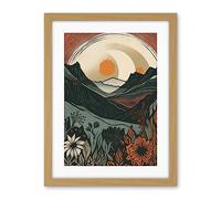 Artery8 Wild Flowers in Scottish Hills Sunrise Landscape Artwork Framed Wall Art Print 18X24 Inch