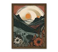 Artery8 Wild Flowers in Scottish Hills Sunrise Landscape Artwork Framed Wall Art Print 18X24 Inch