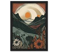 Artery8 Wild Flowers in Scottish Hills Sunrise Landscape Artwork Framed Wall Art Print A4