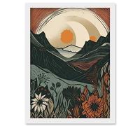 Artery8 Wild Flowers in Scottish Hills Sunrise Landscape Artwork Framed Wall Art Print A4