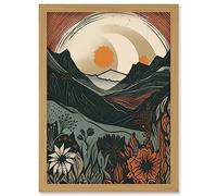 Artery8 Wild Flowers in Scottish Hills Sunrise Landscape Artwork Framed Wall Art Print A4